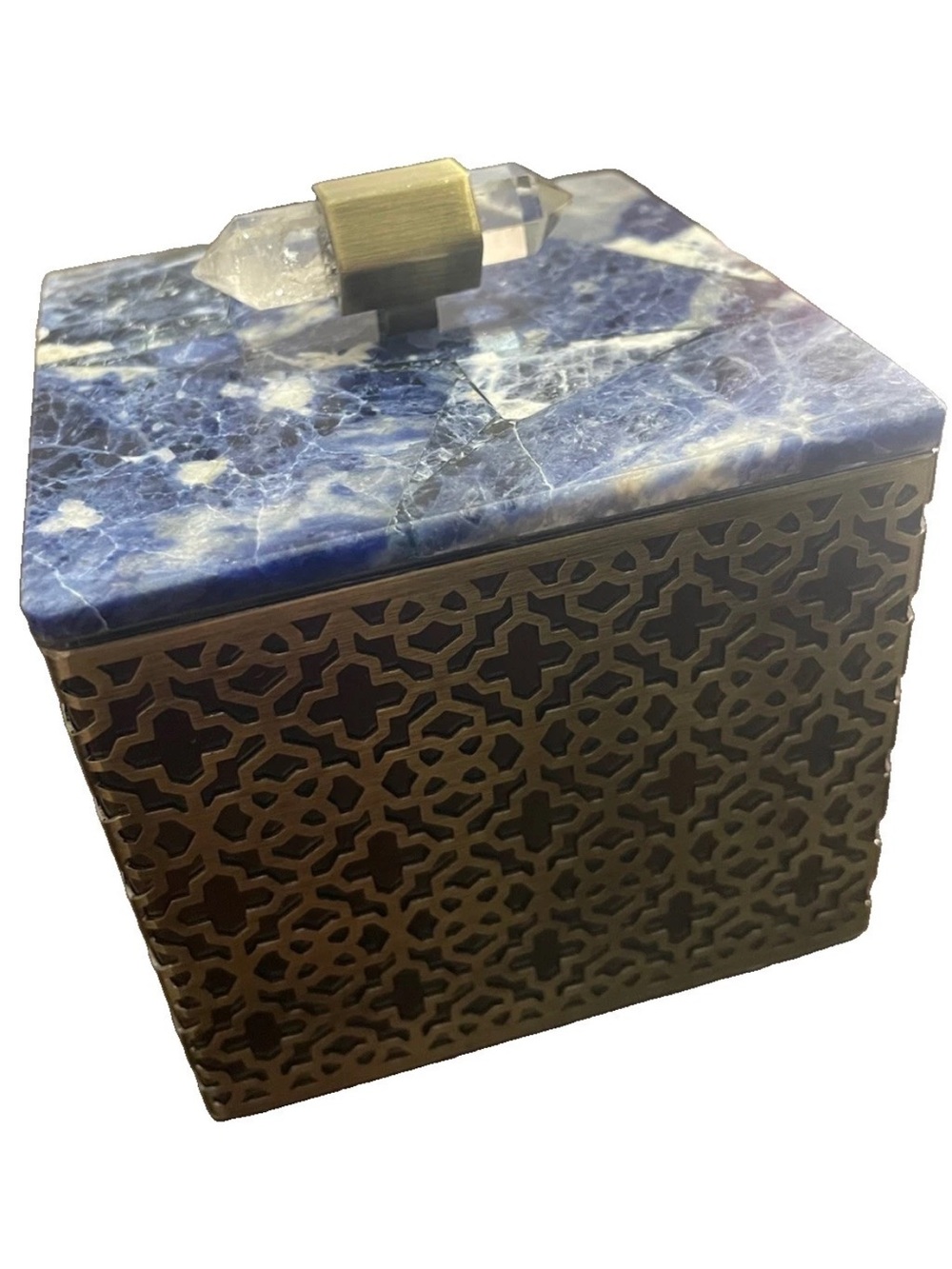 Kendra Scott Home Blue Sodalite Square Filigree Box Crystal Handle w Box